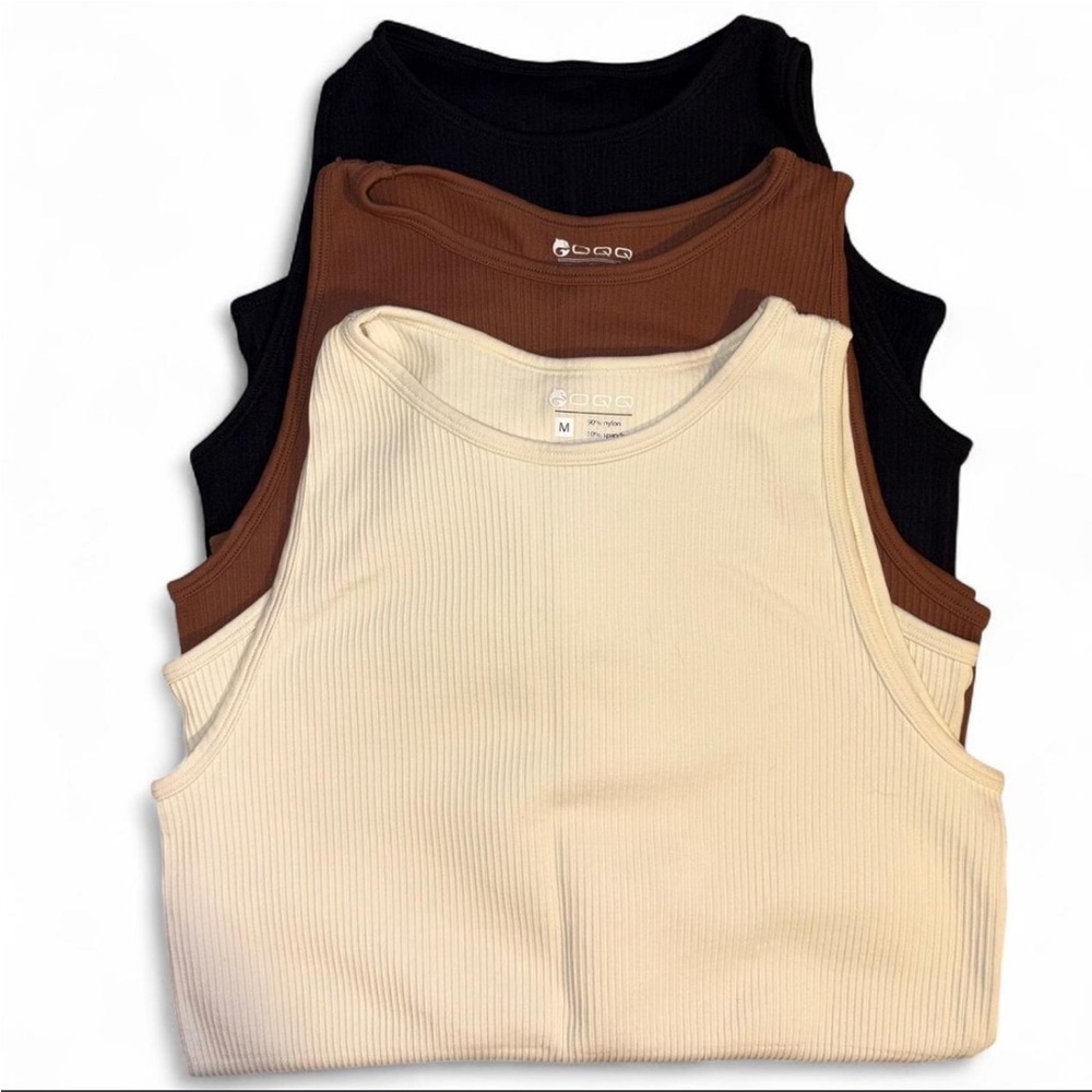 OQQ Ribbed Sleeveless Bodysuits set of 3- size medium